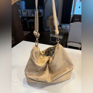 Sole Society Perforated Beige Shoulder Bag Slouchy Boho Purse